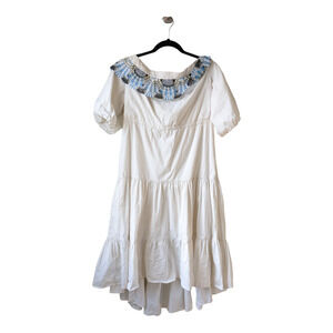 Peter Pilotto Size 8 Embroidered Collar Shift Tiered Dress White off Shoulder